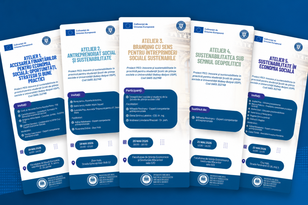 Seria de ateliere organizate cu ocazia Zilelor Clujene ale Economiei Sociale (18–22 mai 2026)