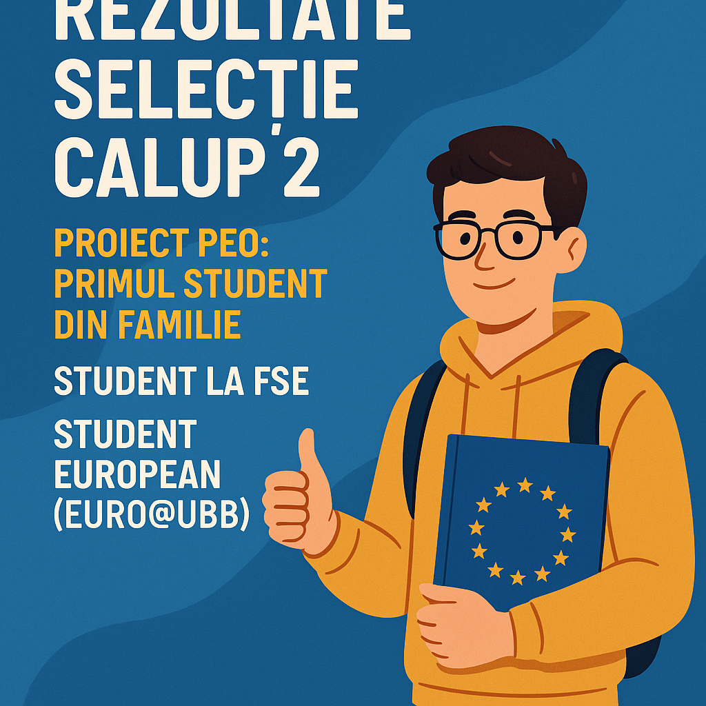 Rezultate selecție Calup 2. Proiect PEO: Primul student din familie. Student la FSE. Student european (EURO@UBB)